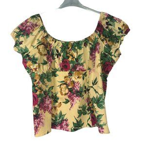 Pinup Couture Womens Floral Peasant Top 4X Yellow & Pink